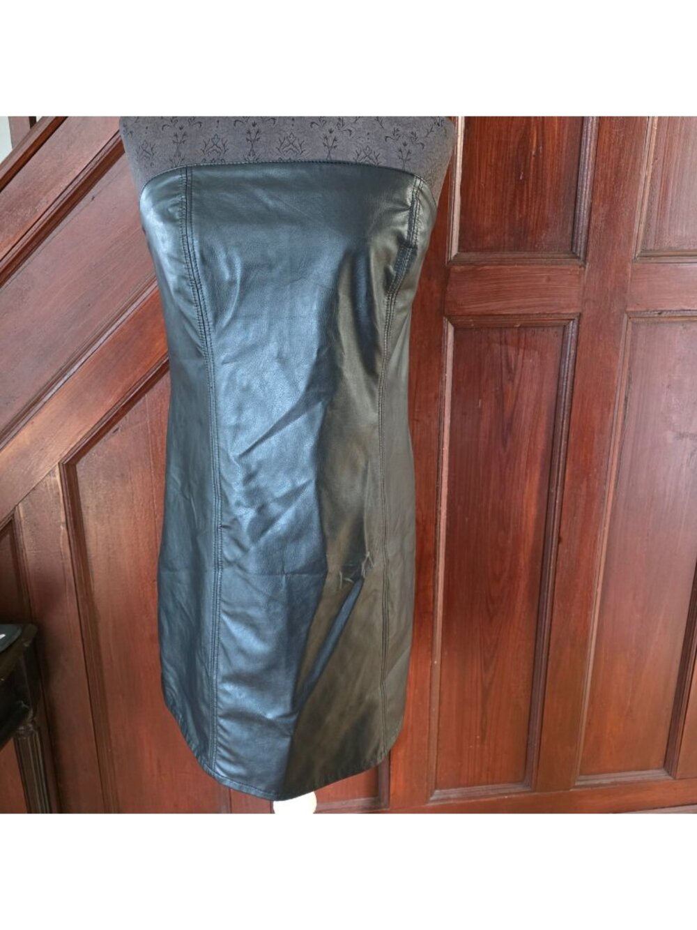 Divided H&M Womens Black Faux Leather Strapless Dress Size 14 EUR 46 Mid-Length
